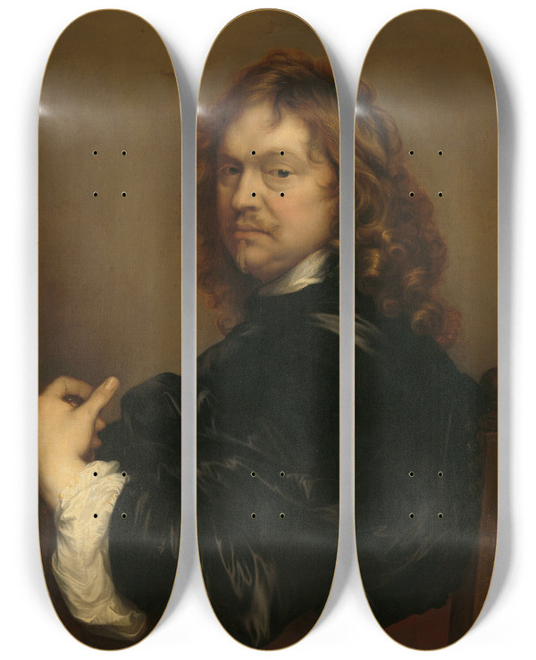 Triptych art skateboard deck of Adriaen Hanneman Self Portrait by Adriaen Hanneman (1601-1671)