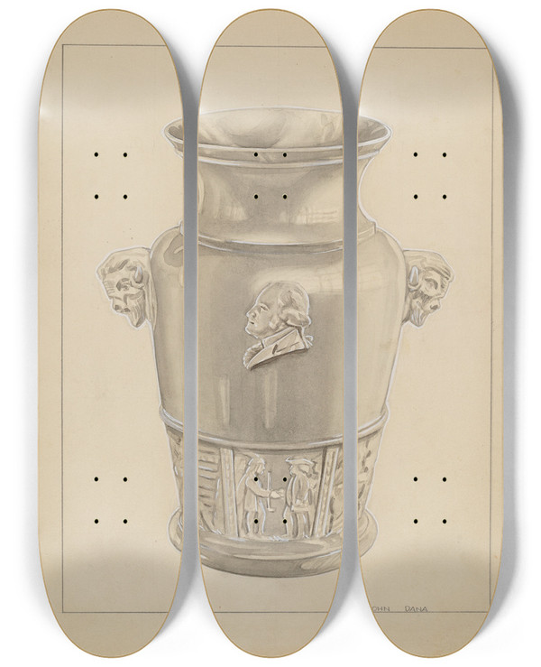 Triptych art skateboard deck of John Dana Vase_1 by John Dana (1935)