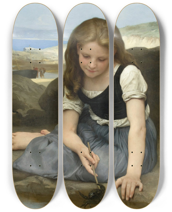 Triptych art skateboard deck of William Bouguereau Le Crabe by William Bouguereau (1825-1905)