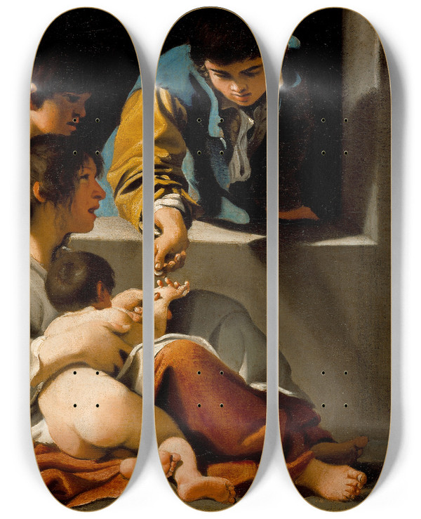 Triptych art skateboard deck of Bartolomeo Schedoni Study For The The Charity Of St Elizabeth by Bartolomeo Schedoni (1578-1615)