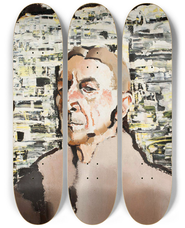 Triptych art skateboard deck of Romuald Kamil Witkowski Selfportrait by Romuald Kamil Witkowski (1876-1950)