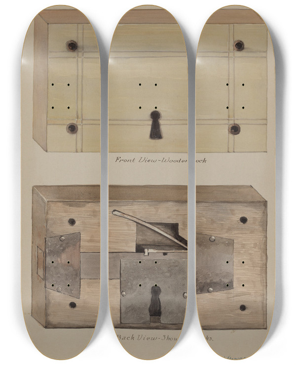 Triptych art skateboard deck of J Howard Iams Lock by J Howard Iams (20-)