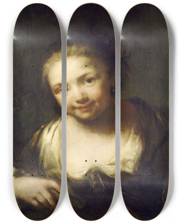 Triptych art skateboard deck of Giuseppe Nogari Young Girl by Giuseppe Nogari (1699-1766)