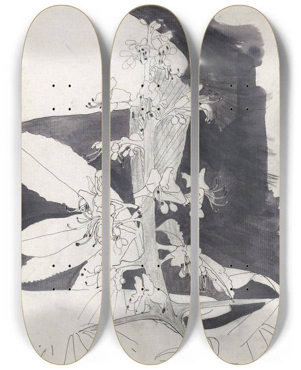 Triptych art skateboard deck of Carel Adolph Lion Cachet Plantstudie Brandnetel by Carel Adolph Lion Cachet (1864-1945)