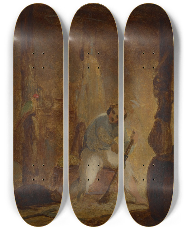 Triptych art skateboard deck of Thomas Sully In His Cave by Thomas Sully (1783-1872)