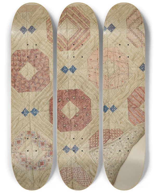 Triptych art skateboard deck of Edith Magnette Quilt_1 by Edith Magnette (20-)