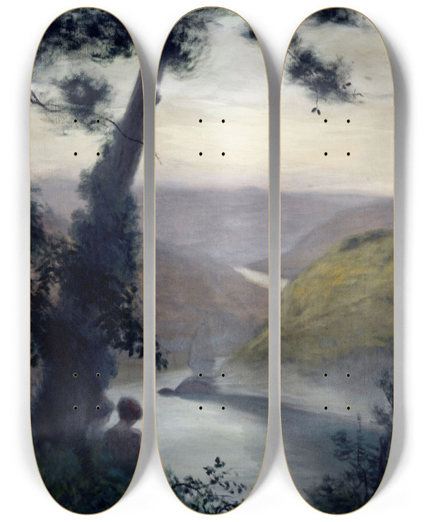 Triptych art skateboard deck of Maurice Chabas Contemplation by Maurice Chabas (1862-1947)