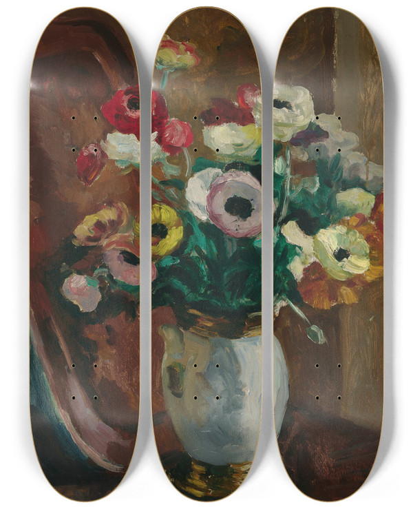 Triptych art skateboard deck of Roger Fry Anemones by Roger Fry (1866-1934)