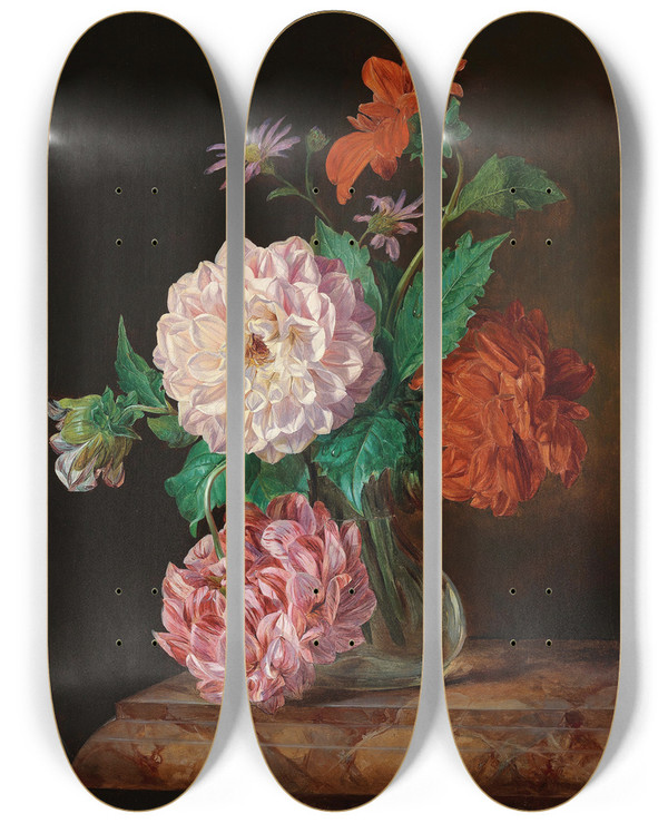 Triptych art skateboard deck of Josef Lauer Blumenstck by Josef Lauer (1818-1881)