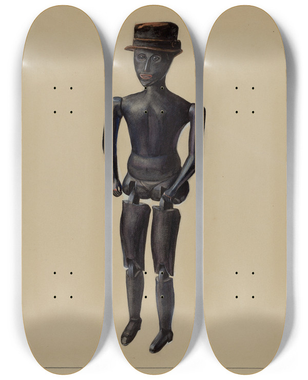 Triptych art skateboard deck of Mina Lowry Dancing Doll_1 by Mina Lowry (1894-1942)