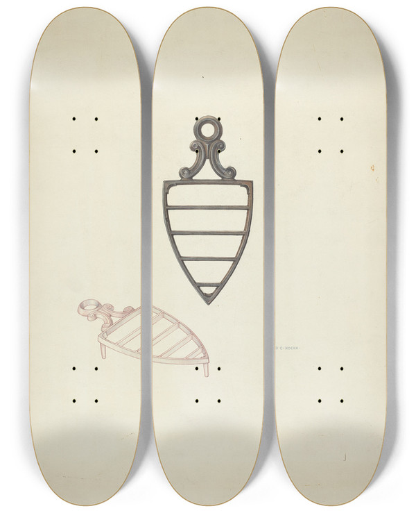 Triptych art skateboard deck of Alfred Koehn Trivet by Alfred Koehn