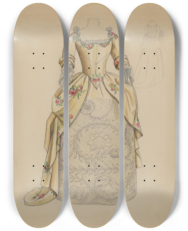 Triptych art skateboard deck of Jean Peszel Wedding Dress by Jean Peszel