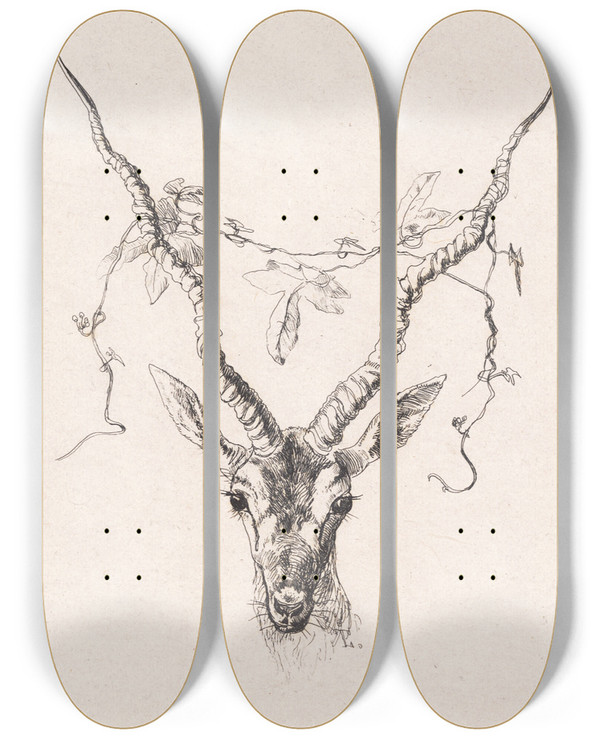 Triptych art skateboard deck of Johan Thomas Lundbye Antilopehoved by Johan Thomas Lundbye (1818-1848)