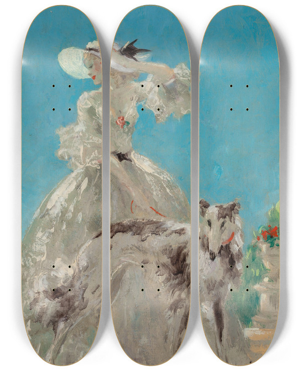 Triptych art skateboard deck of Louis Icart Versailles by Louis Icart (1888-1950)