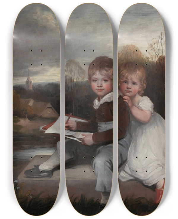 Triptych art skateboard deck of John Hoppner The Bowden Children by John Hoppner (1758-1810)