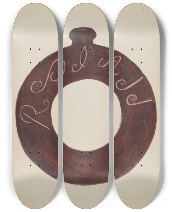 Triptych art skateboard deck of Willoughby Ions Pottery Bottle_2 by Willoughby Ions