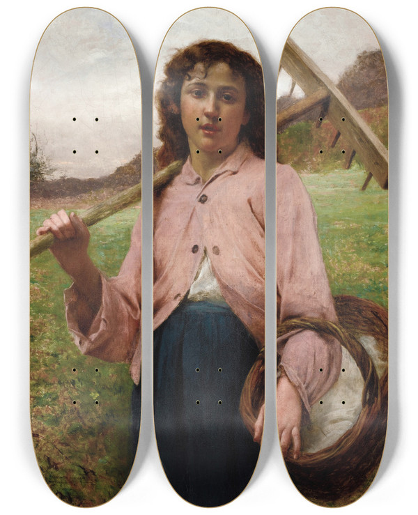 Triptych art skateboard deck of Franois Alfred Delobbe Return From The Fields by Francois Alfred Delobbe (1835-1920)