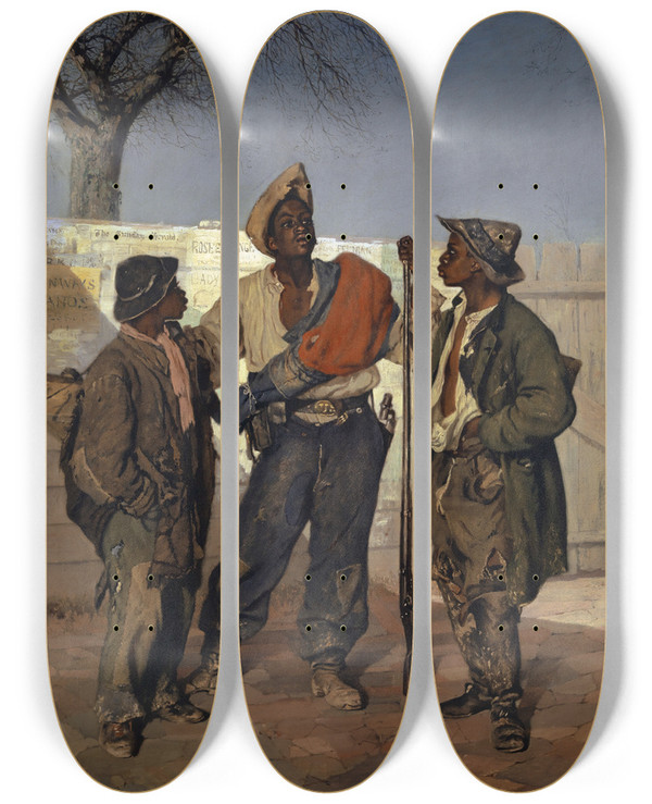 Triptych art skateboard deck of Frank Buchser The Volunteers Return by Frank Buchser (1828-1890)