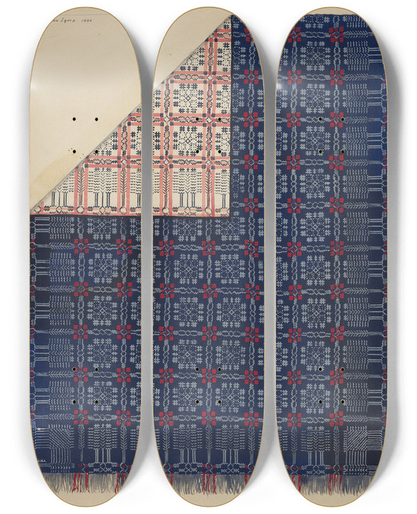 Triptych art skateboard deck of J Howard Iams Coverlet_2 by J Howard Iams (20-)