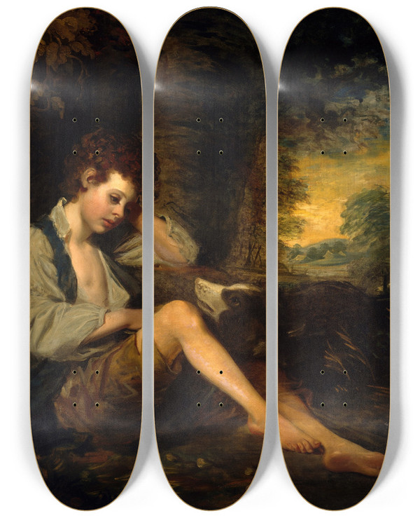 Triptych art skateboard deck of John Opie A Shepherd Boy by John Opie (1761-1807)