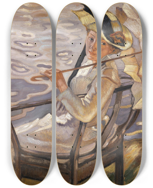 Triptych art skateboard deck of Leo Putz Im Sonnenlicht by Leo Putz (1869-1940)