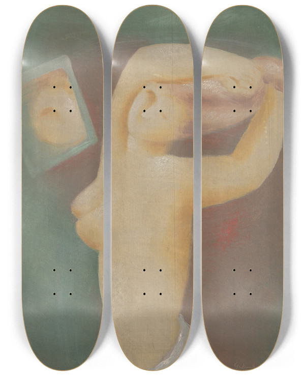 Triptych art skateboard deck of Mikul Galanda Facing Mirror by Mikulas Galanda (1895-1938)