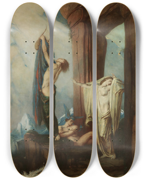 Triptych art skateboard deck of Charles De Sousy Orpheus And Eurydice by Charles De Sousy (1866-1931)