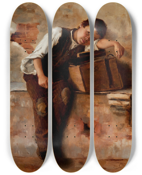 Triptych art skateboard deck of Berthe Worms Homesick For Naples by Berthe Worms (1868-1937)