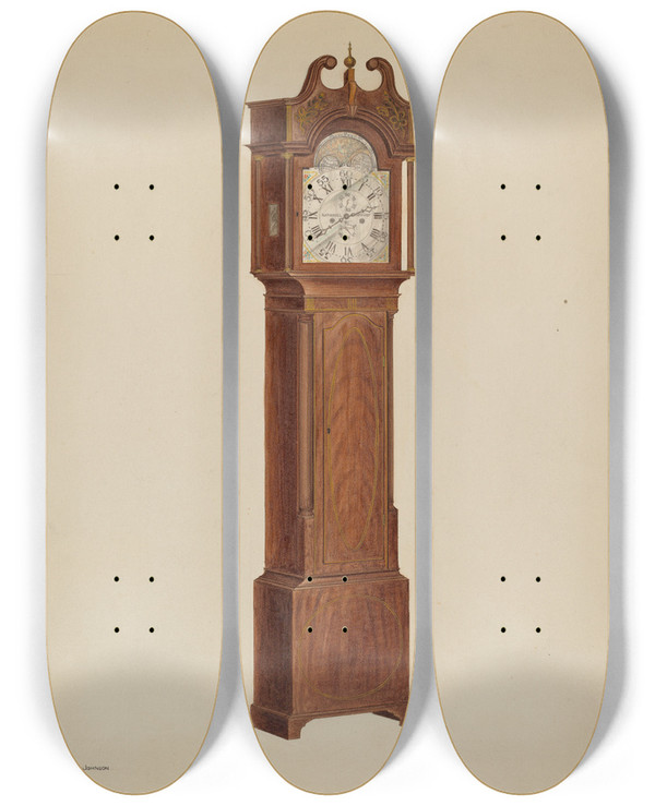 Triptych art skateboard deck of Arthur Johnson Tall Clock_1 by Arthur Johnson