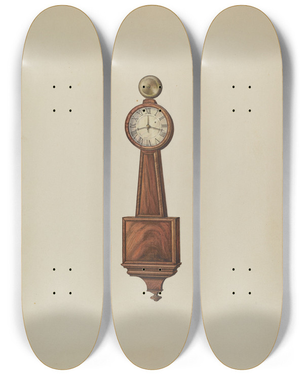Triptych art skateboard deck of Lawrence Phillips Wall Clock_1 by Lawrence Phillips