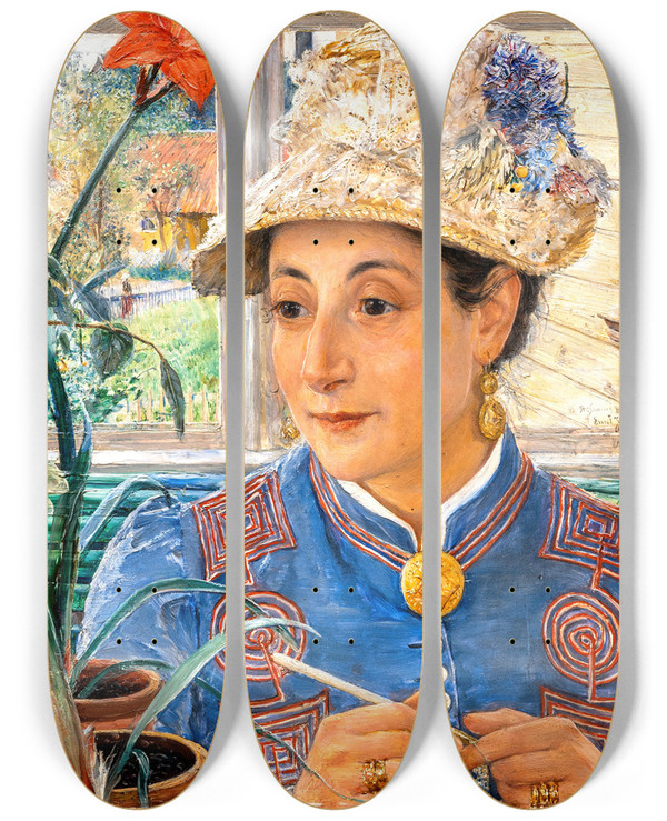 Triptych art skateboard deck of Ernst Josephson Jeanette Rubenson by Ernst Josephson (1851-1906)