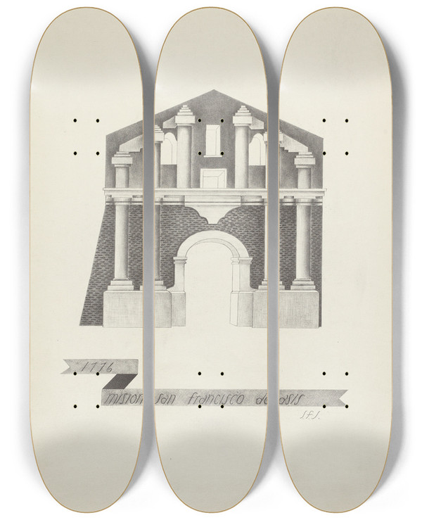 Triptych art skateboard deck of James Jones Mision San Francisco De Asis_2 by James Jones