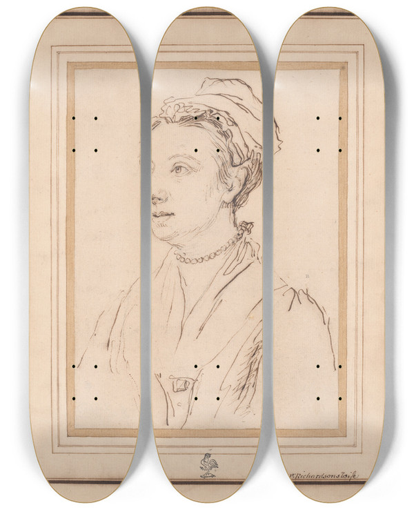 Triptych art skateboard deck of Jonathan Richardson The Elder Mrs J Richardson by Jonathan Richardson The Elder (1667-1745)