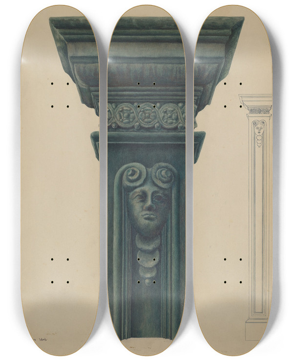 Triptych art skateboard deck of Vera Van Voris Cast Iron Pillar by Vera Van Voris