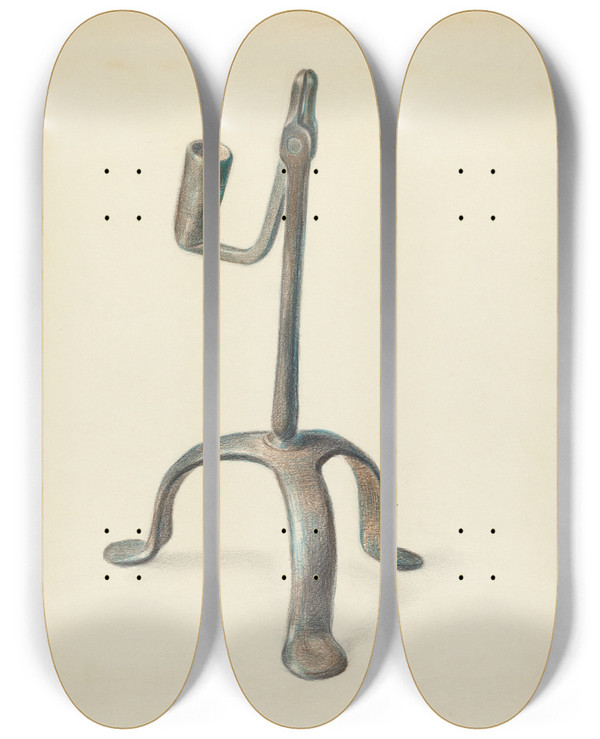 Triptych art skateboard deck of Bernard Gussow Candle Holder by Bernard Gussow