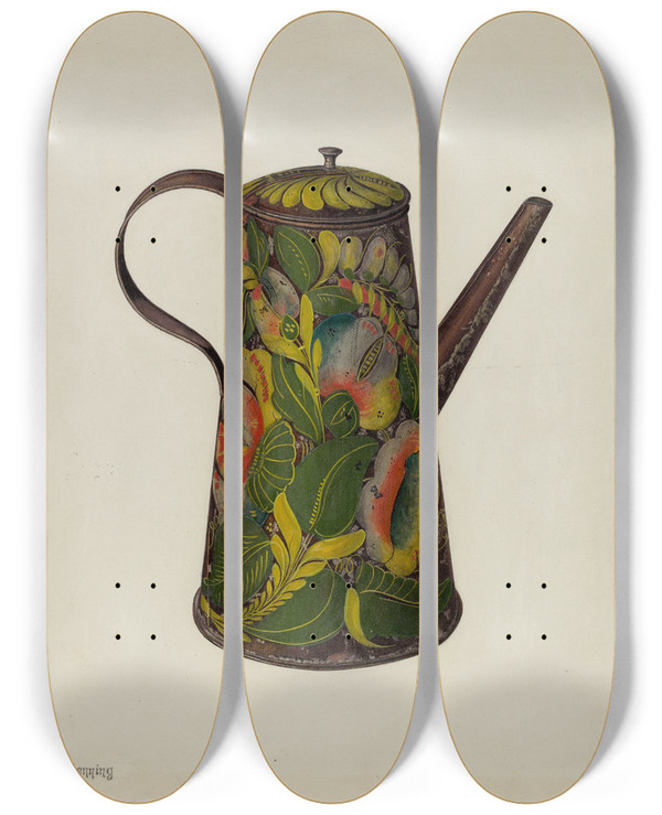 Triptych art skateboard deck of Charles Henning Toleware Coffee Pot_1 by Charles Henning