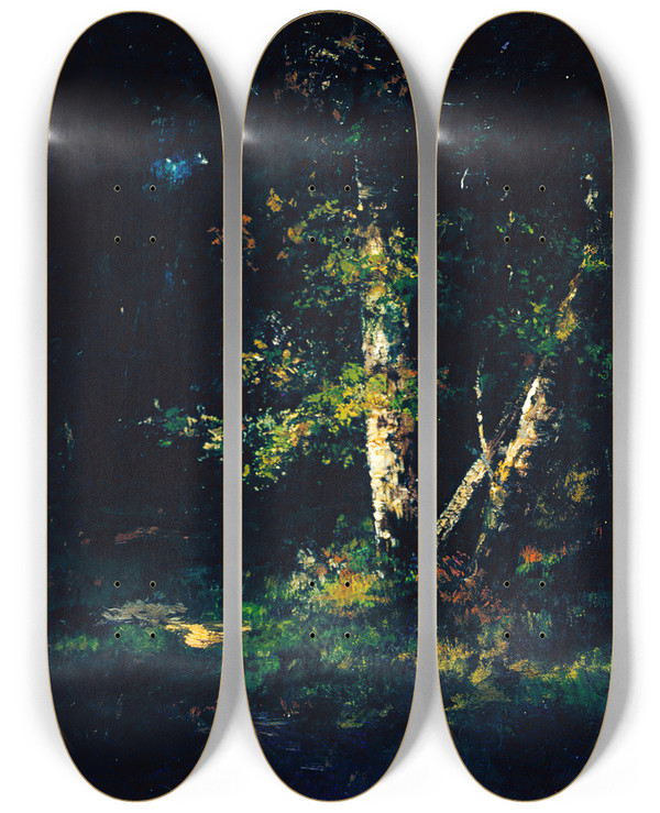 Triptych art skateboard deck of Narcissevirgile Diaz De La Pea Forest Scene_2 by Narcisse-Virgile Diaz de La Pea (1808-1876)
