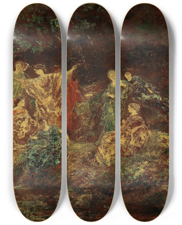 Triptych art skateboard deck of Adolphe Monticelli Festivit Le Symposium by Adolphe Monticelli (1824-1886)
