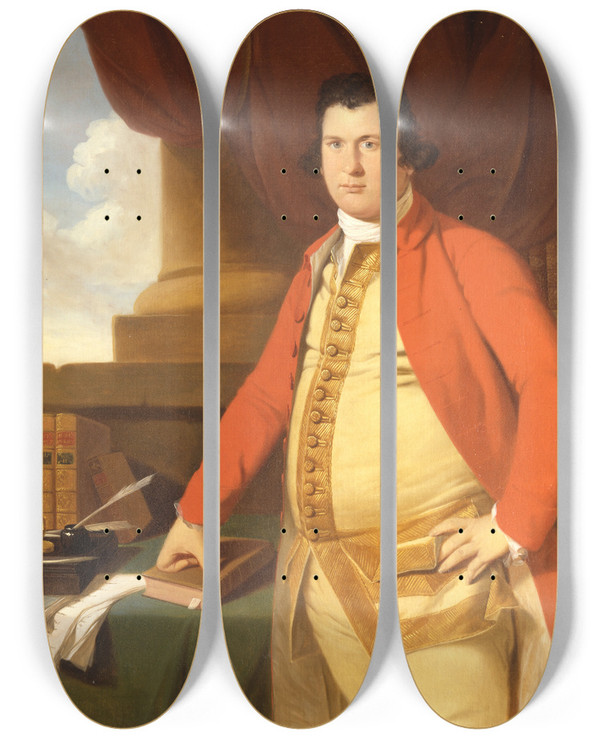 Triptych art skateboard deck of Tilly Kettle An Unknown Man by Tilly Kettle (1735-1786)