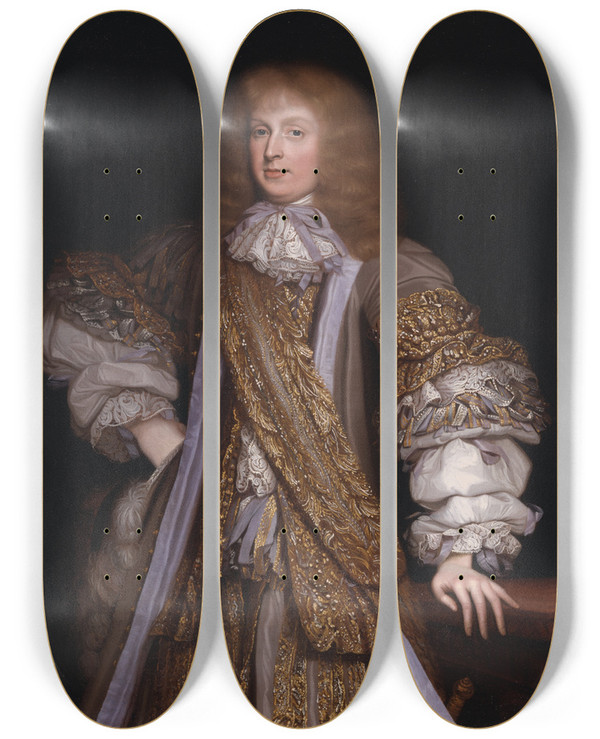 Triptych art skateboard deck of John Michael Wright Sir John Corbet Of Adderley by John Michael Wright (1617-1694)