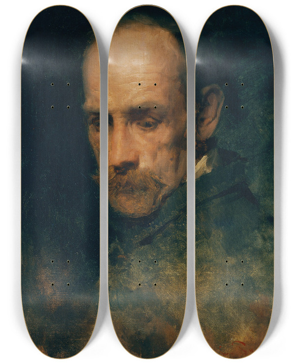 Triptych art skateboard deck of Carl Probst Kopfstudie by Carl Probst (1854-1924)
