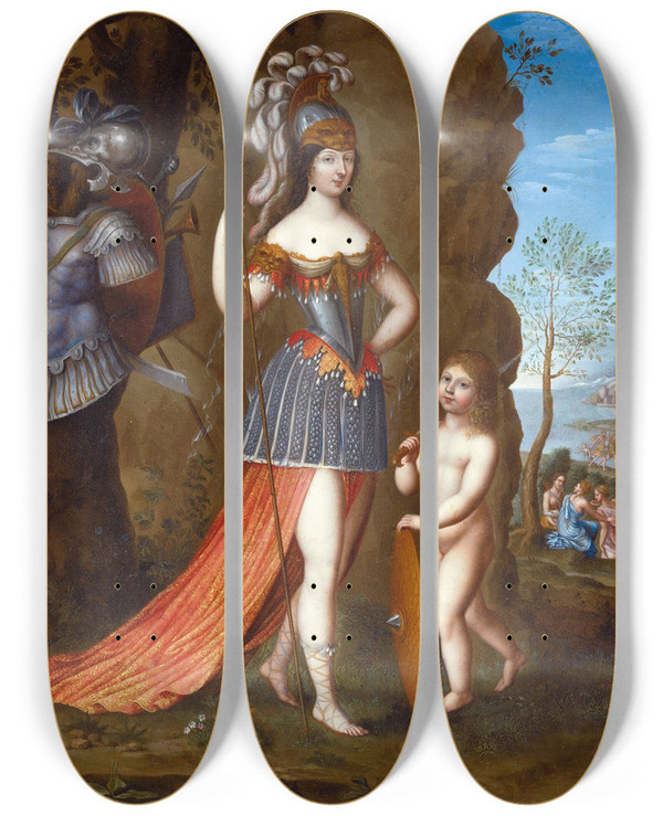 Triptych art skateboard deck of Joseph Werner Diana by Joseph Werner (1637-1710)