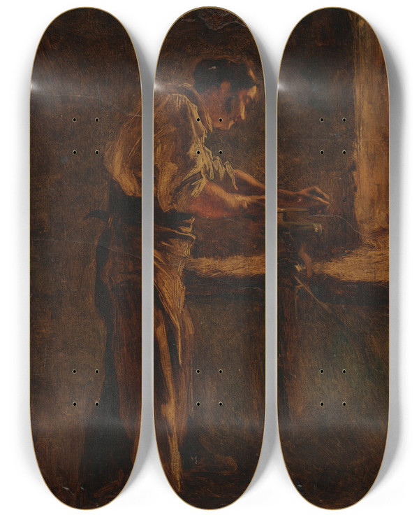 Triptych art skateboard deck of Aim Morot Le Forgeron Stade De Cration Esquisse by Aime Morot (1850-1913)