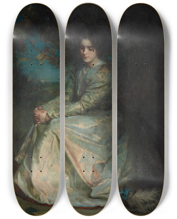 Triptych art skateboard deck of William Loudan Blue And Gold by William Loudan (1868-1925)
