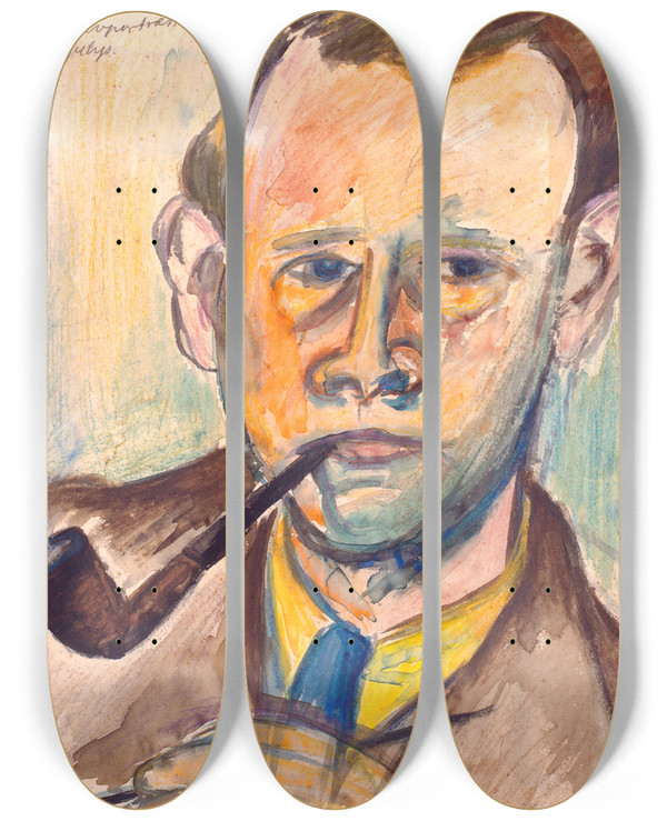 Triptych art skateboard deck of John Christensen Selvportrt I Lampelys by John Christensen (1896-1940)