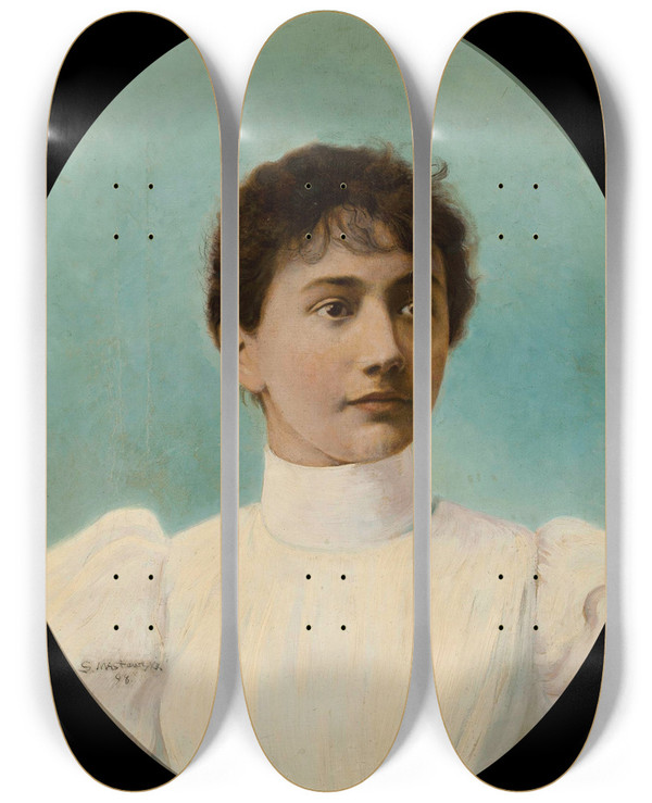 Triptych art skateboard deck of Stanisaw Masowski Portrait Of Aniela Rapacka by Stanislaw Maslowski (1853-1926)