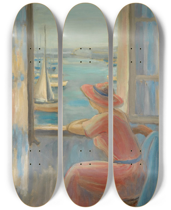 Triptych art skateboard deck of Henri Lebasque Devant La Fentre Ile Dyeu by Henri Lebasque (1865-1937)