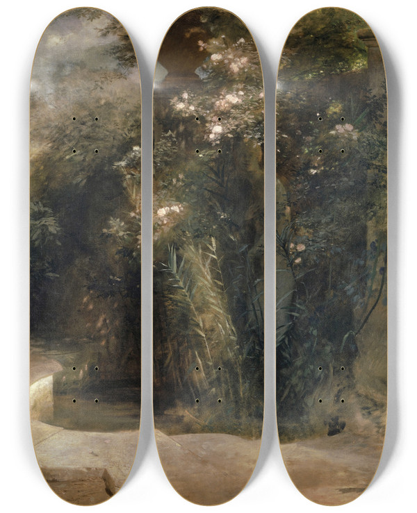 Triptych art skateboard deck of Arnold Bcklin Venus Abandoned by Arnold Bocklin (1827-1901)