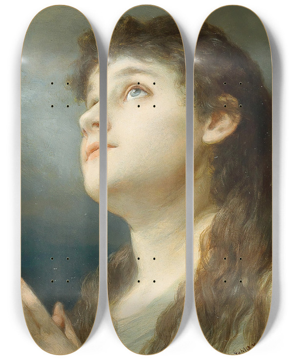 Triptych art skateboard deck of Gabriel Von Max Praying by Gabriel Von Max (1840-1915)