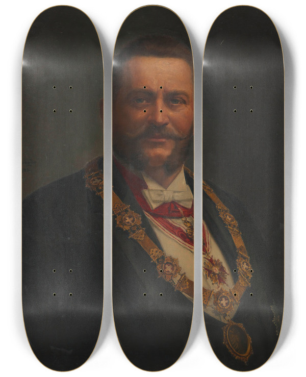 Triptych art skateboard deck of Adolf Mayerhofer Josef Strobach 1 Vizebrgermeister by Adolf Mayerhofer (1857-1932)